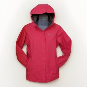 Marmot Girls XL Full Zip Hooded Rain Jacket Dark Pink Lined Hiking Coat School